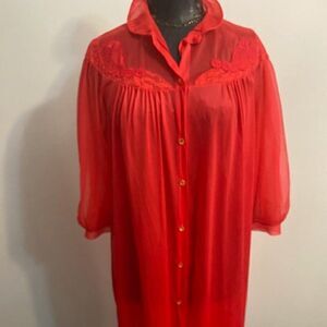 Texsheen Vintage Sheer Red Button-down Robe, size 34